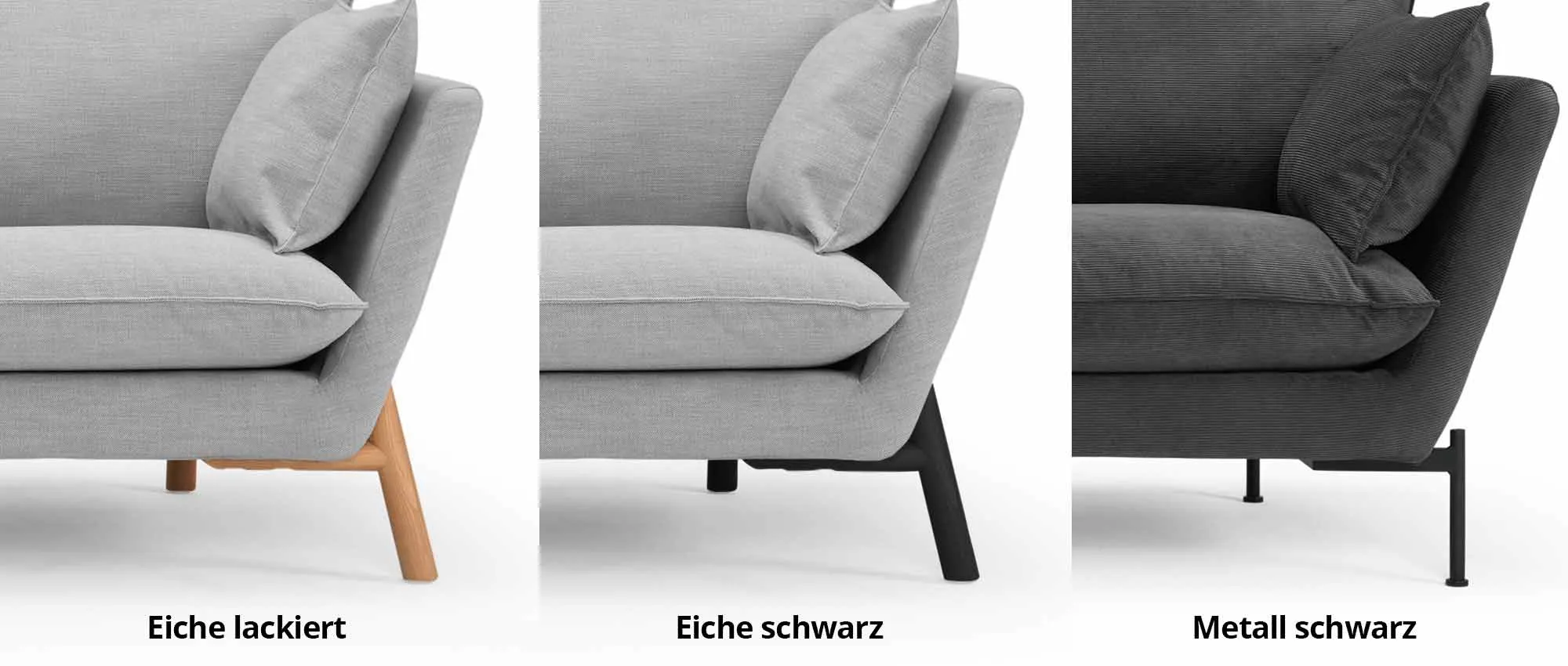 Wählen Sie beim FALUN Designer Sofa zwischen Holz- oder Metallfüßen