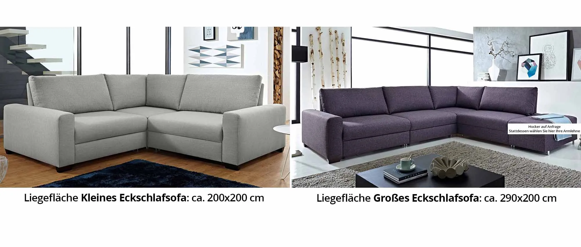 Wählen Sie zwischen dem Kleinen Eckschlafsofa oder dem Großen Eckschlafsofa