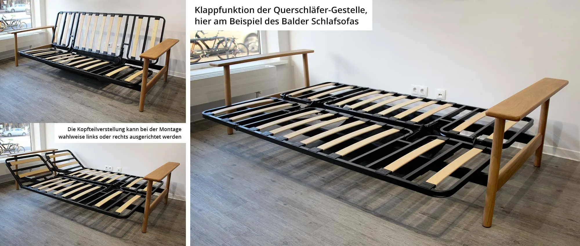 Klappfunktionen und Lattenrostansicht am Modell BALDER