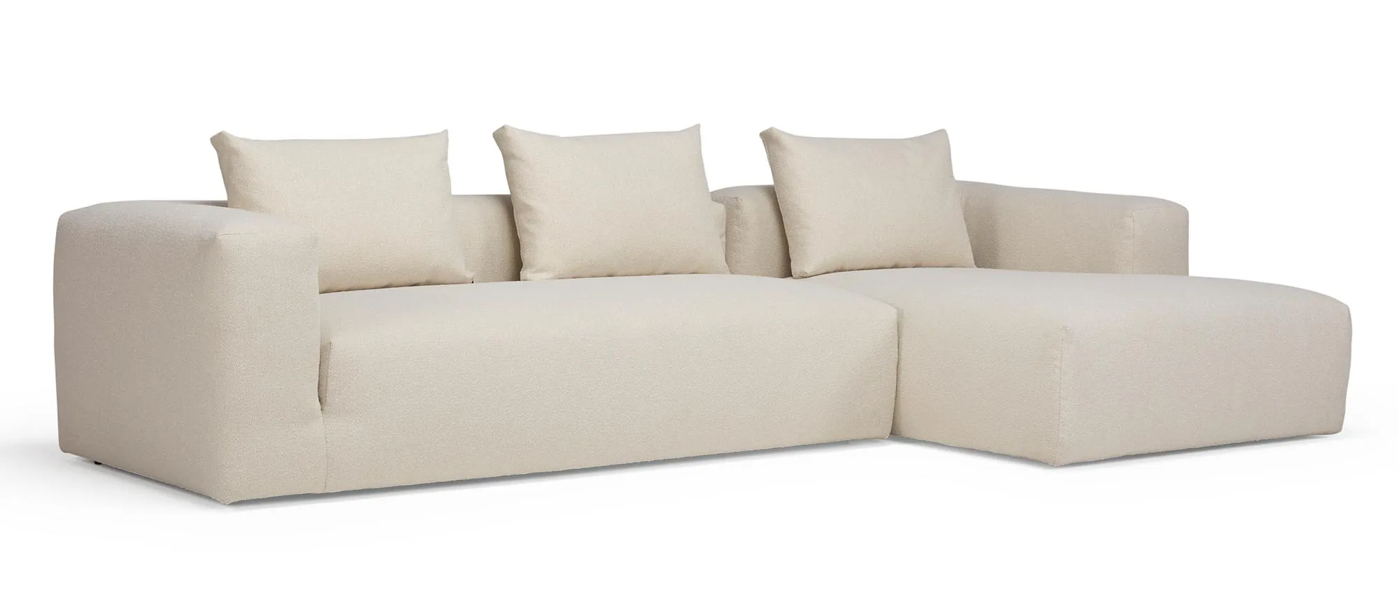 Hier das AALBORG Designer Ecksofa mit den NORDIC Rückenkissen und Longchair rechts
