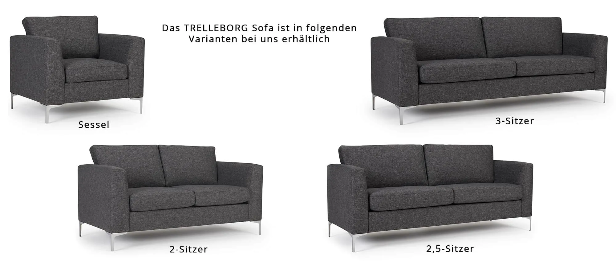 Das TRELLEBORG Designer Sofa ist als 2-Sitzer, 2,5-Sitzer 3-Sitzer und als Sessel hier im Shop erhältlich