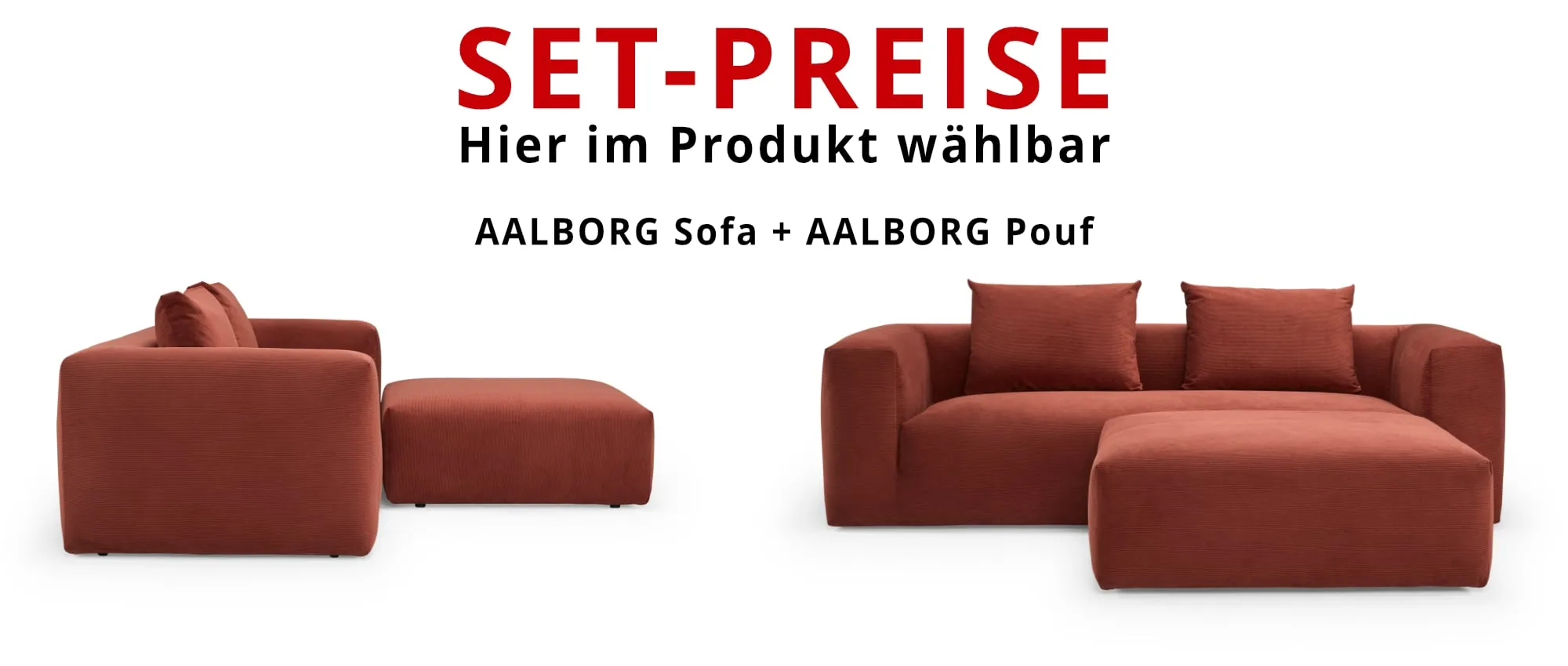 AALBORG Pouf zum günstigen Set-Preis gleich unten mitbestellen - hier gezeigt am 3-Sitzer