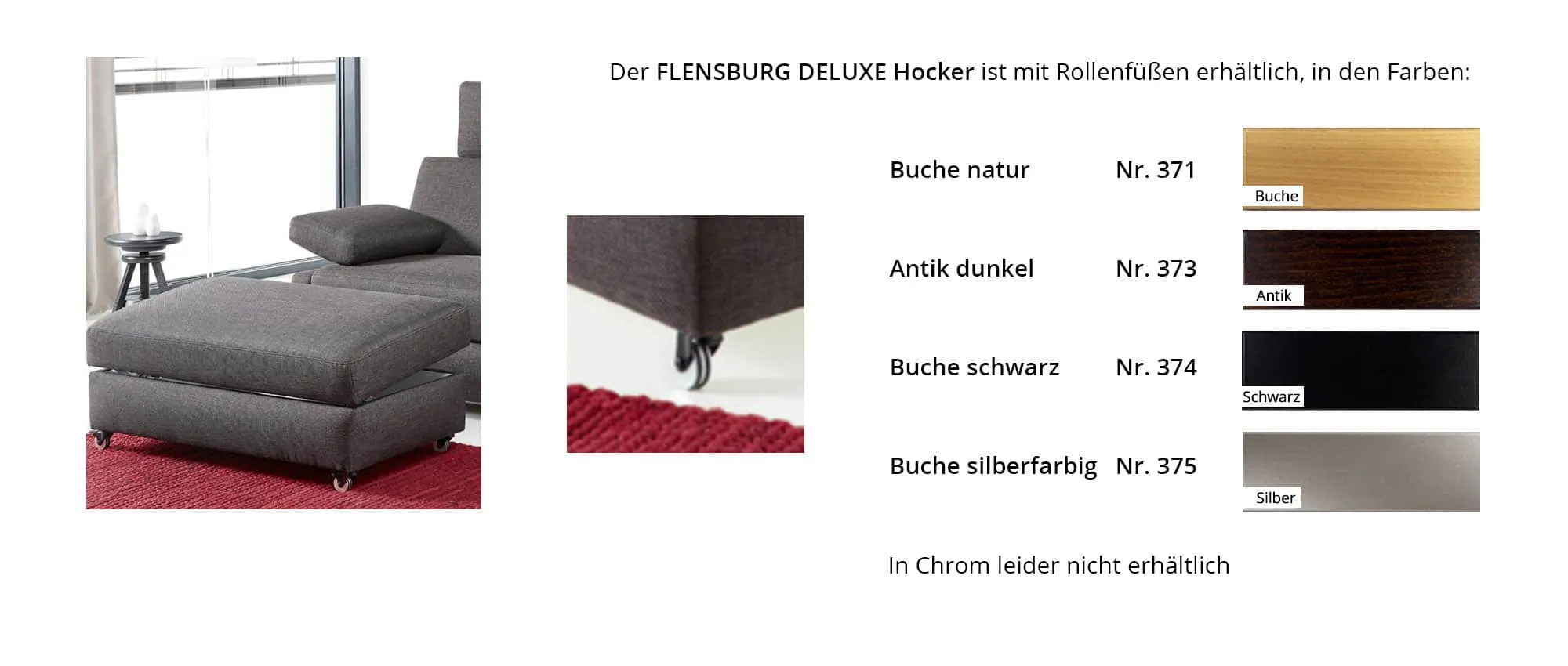 Der FLENSBURG DELUXE Hocker mit Bettkasten und Rollenfüßen aus Holz