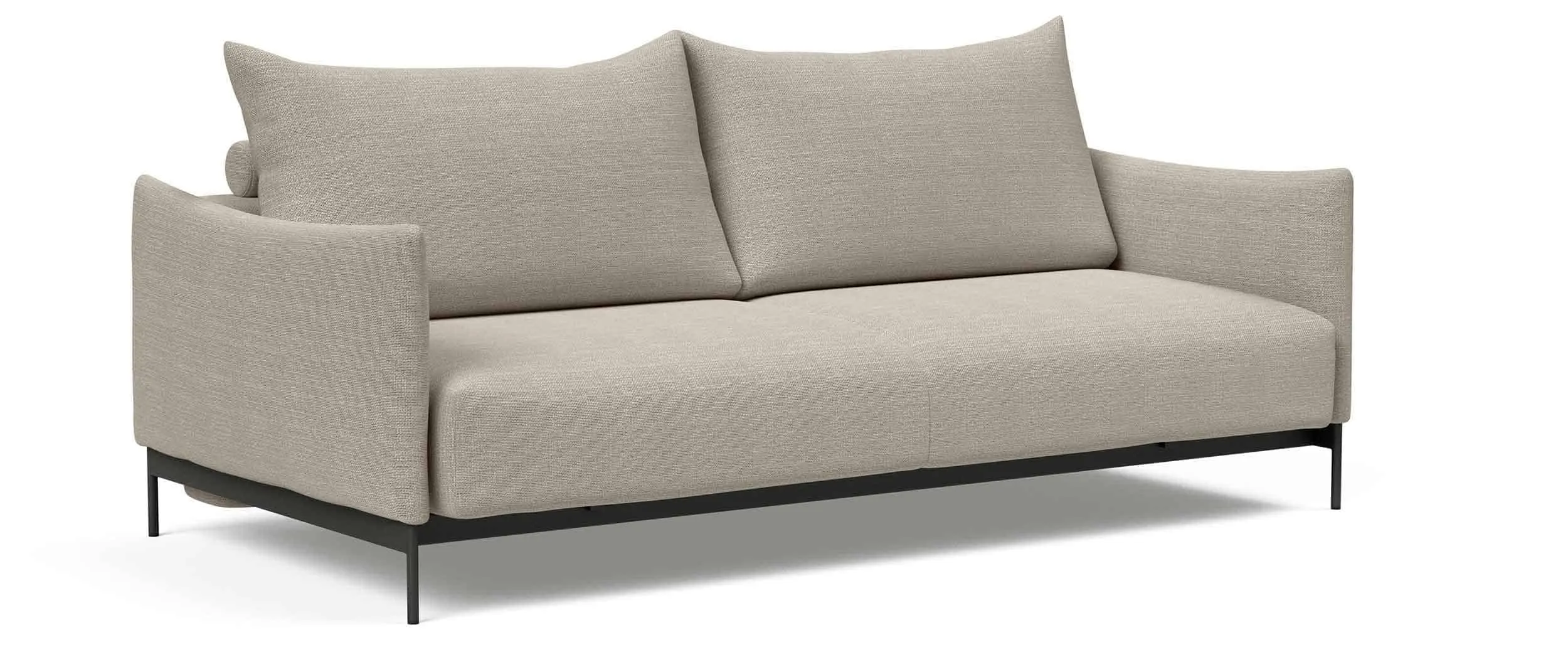 Das MALLOY Schlafsofa von Innovation mit Polsterarmlehnen und schwarzen Metallfüßen in Stoff Kenya Gravel (579)