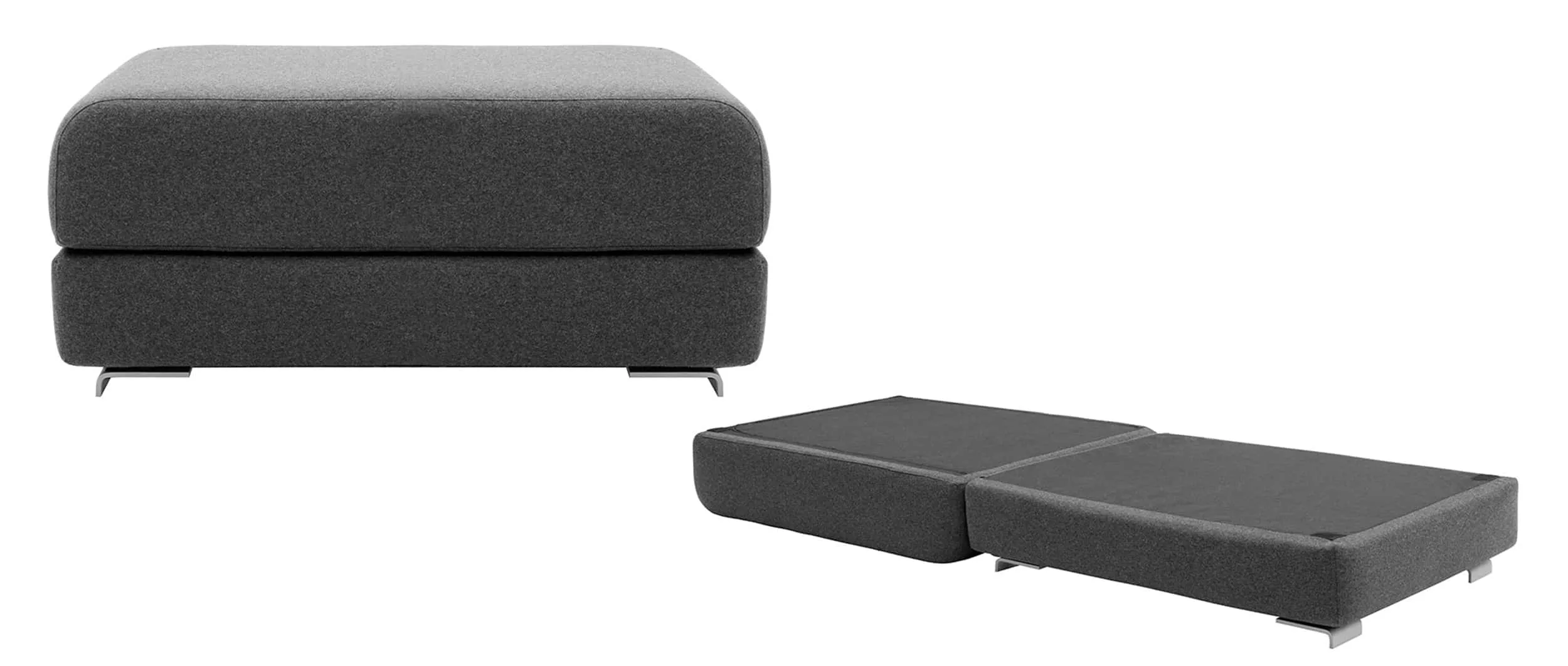 Der LOUNGE PLUS Hocker von Softline kann bei Bedarf einfach in ein Gästebett für eine Person ausgeklappt werden (Liegefläche ca. 74x198 cm)