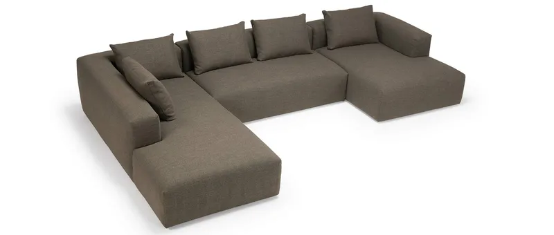 Das AALBORG Ecksofa mit U-Form hier mit NORDIC Rückenkissen