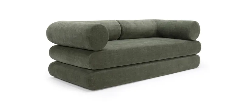 Das CIRCLUS Schlafsofa von Innovation mit Winkelkissen und im regulären Stoff Esina Olive Green (413)