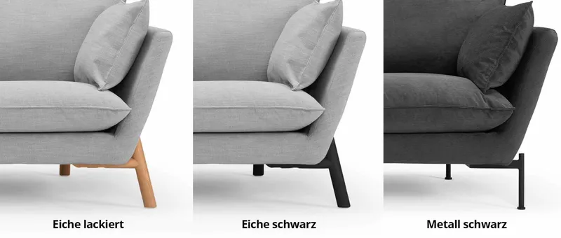 Wählen Sie beim FALUN Designer Sofa zwischen Holz- oder Metallfüßen
