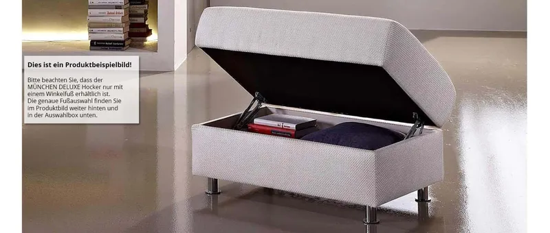 Produktbeispielbild: Der Hocker hat einen praktischen Stauraum unter der Sitzfläche
