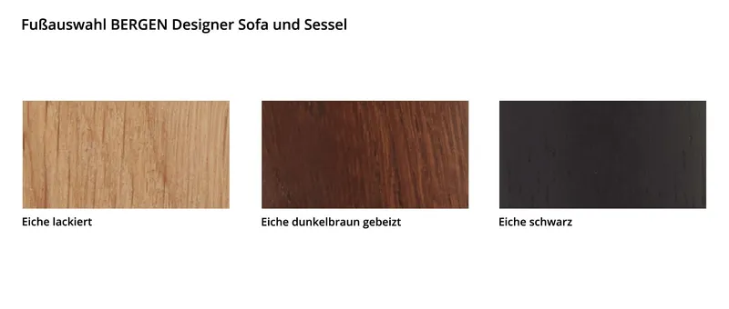Für den BERGEN 2,5 Sitzer gibt es eine schöne Auswahl an Füßen aus Eichenholz