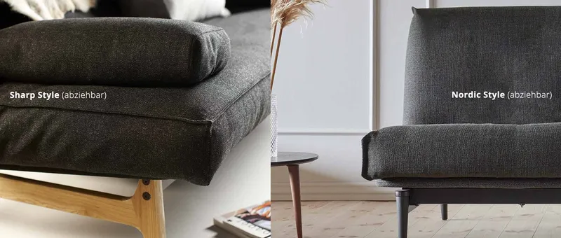 Der Sharp Style (links) hat eine nach außen vernähte Naht, der Nordic Style (rechts) besitzt eine leicht abstehende Vernähung an den Ecken - auch hier im Shop erhältlich