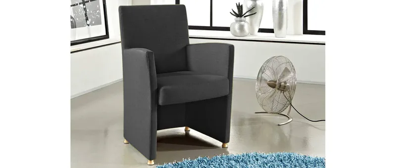Lounge Sessel ULM DELUXE mit Holzfüßen Buche Natur - Stoff: Pico Dunkelgrau 8-2101