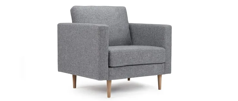 Der TRONDHEIM Designer Sessel mit geraden, schmalen Armlehnen und Füßen in Eiche lackiert