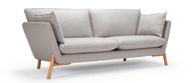 Hier das 2-Sitzer Designer Sofa HALDEN mit hellen Holzfüßen aus Eiche