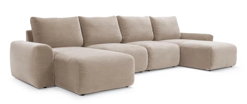 Das Innovation NORUM Schlafsofa in U-Form mit zwei Longchairs und CHUNKY Armlehnen – hier im regulären Stoff Esina Mocha (417)