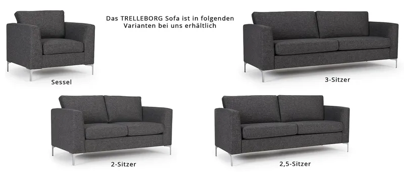 Das TRELLEBORG Designer Sofa ist als 2-Sitzer, 2,5-Sitzer 3-Sitzer und als Sessel hier im Shop erhältlich