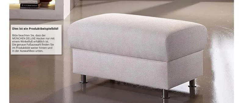 Produktbeispielbild: Der MÜNCHEN Hocker mit Stauraum ist die perfekte Ergänzung zu Ihrem Schlafsofa von sofaplus