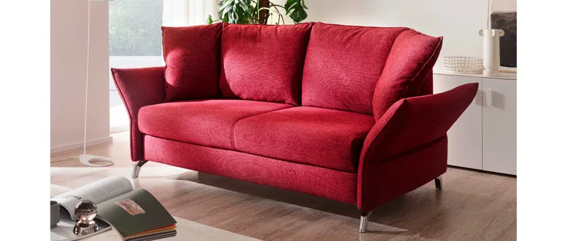 DÜSSELDORF DELUXE Schlafsofa mit klappbaren Armlehnen und im Stoff Tami Rot (8-3009)