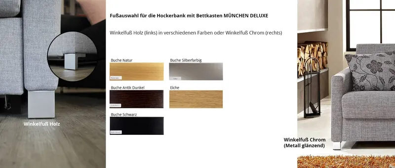 Wählen Sie die passende Farbe für den Winkelfuß Ihres MÜNCHEN DELUXE Hockers