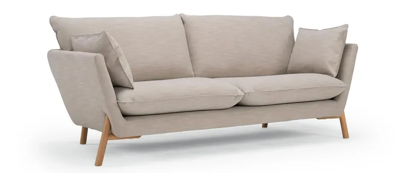 Das Designer 2-Sitzer Sofa HALDEN hier mit hellen, lackierten Holzfüßen aus Eiche