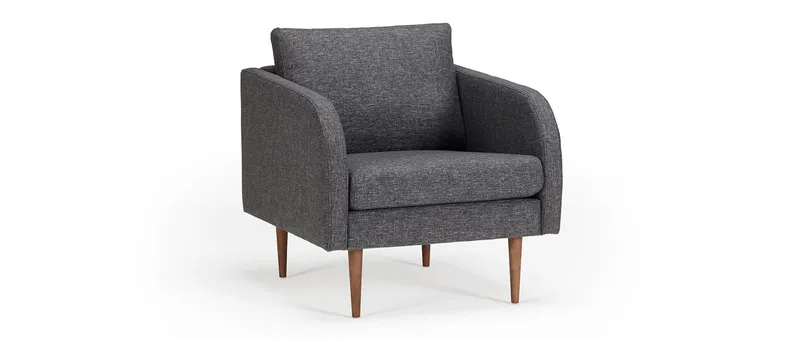Der BERGEN Designer Sessel mit dunkelbraun gebeizten Eichenholzfüßen