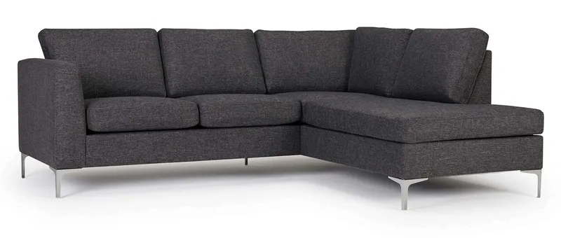Das TRELLEBORG 2-Sitzer Sofa mit Eckanbau rechts mit Rückenkissen und Chromfüßen