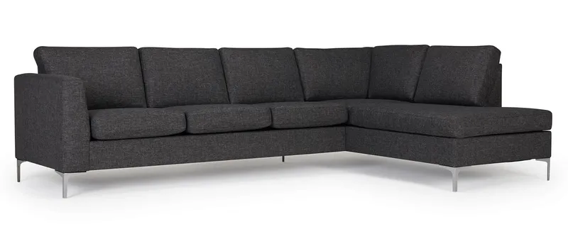 Hier das TRELLEBORG 3-Sitzer Designer Sofa mit Eckanbau rechts, schräger Armlehne und Chromfüßen
