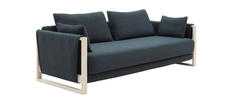 Das MADISON WOOD Schlafsofa mit Holzarmlehnen von softline überzeugt durch sein elegantes Design