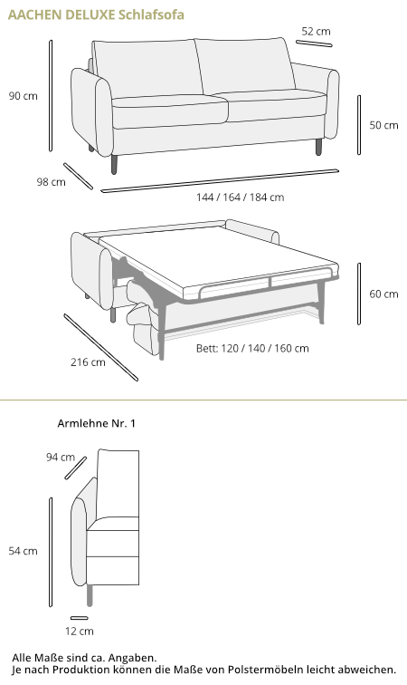 Schlafsofa AACHEN DELUXE von sofaplus Maße