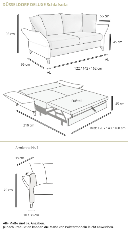 Schlafsofa DÜSSELDORF DELUXE von sofaplus Maße