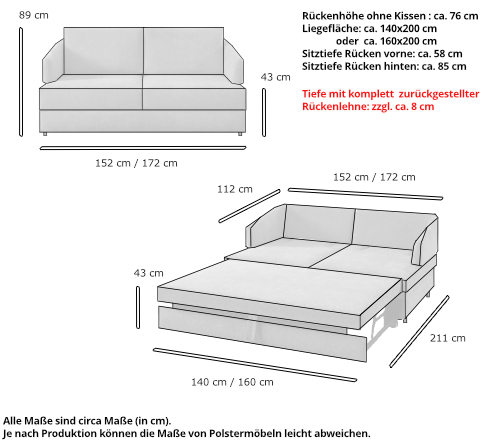 Schlafsofa FRANKFURT DELUXE Maße