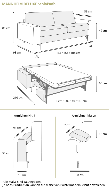 Schlafsofa MANNHEIM DELUXE von sofaplus Maße