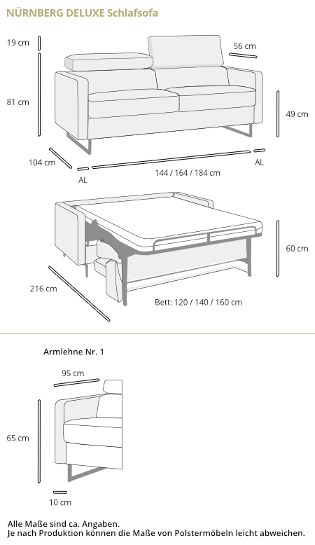 Schlafsofa NÜRNBERG DELUXE von sofaplus Maße