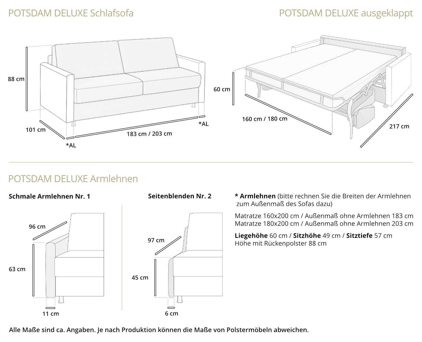 Schlafsofa POTSDAM DELUXE Maße