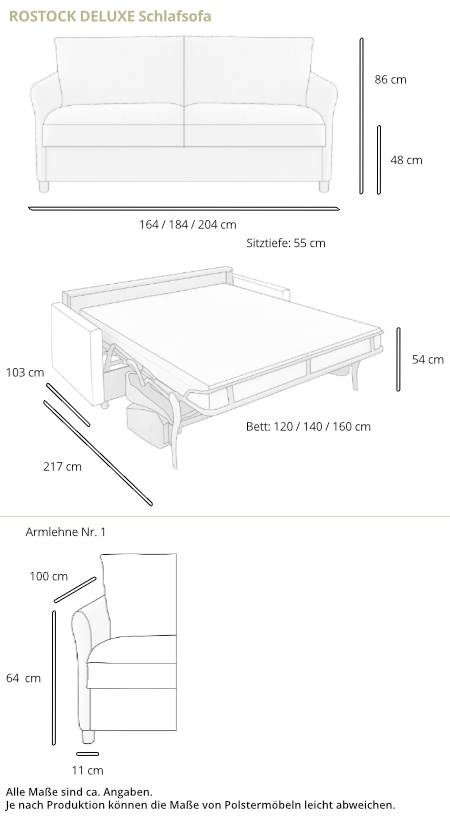 Schlafsofa ROSTOCK DELUXE von sofaplus Maße